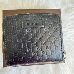 Gucci Shima Black Leather Micro Bifold Zip Wallet